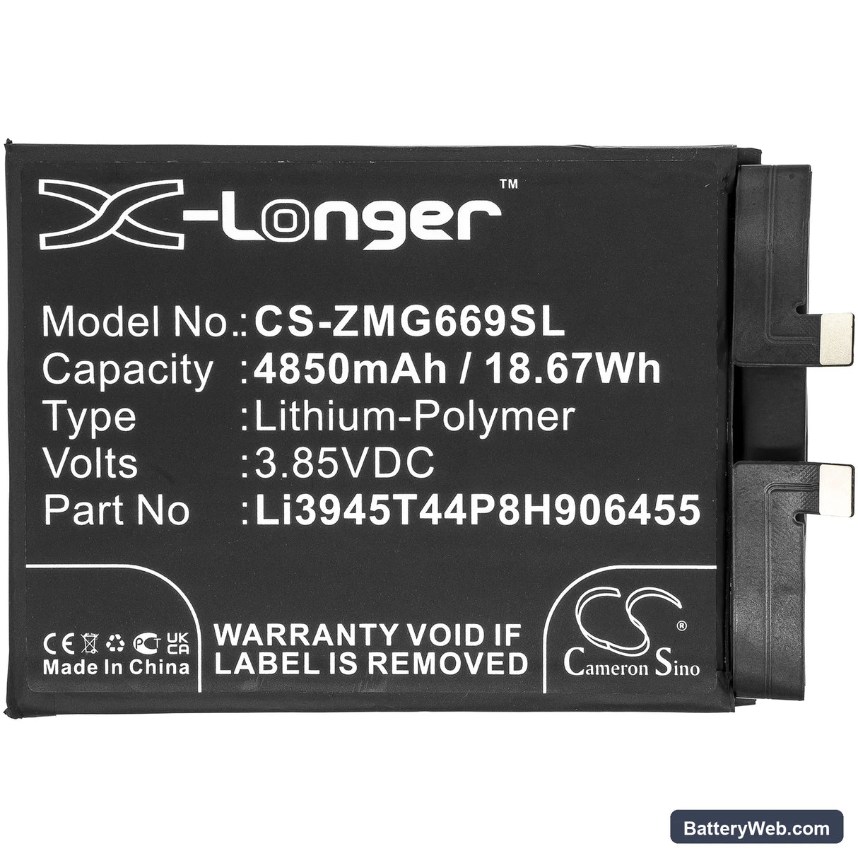 ZTE Nubia Red Magic 6 Replacement Battery, 3.85V, 4850mAh, Li-Polymer 3
