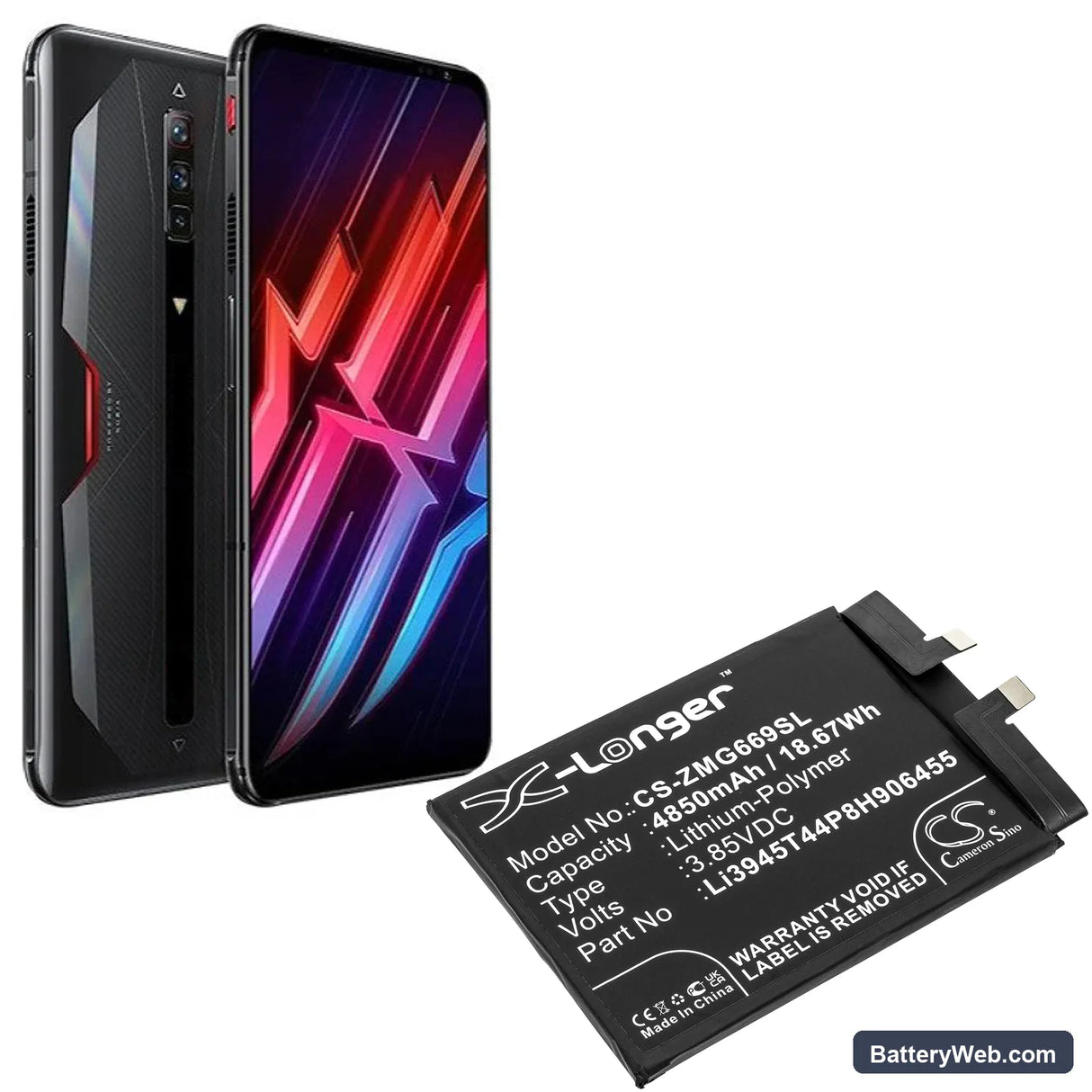 ZTE Nubia Red Magic 6 Replacement Battery, 3.85V, 4850mAh, Li-Polymer 5
