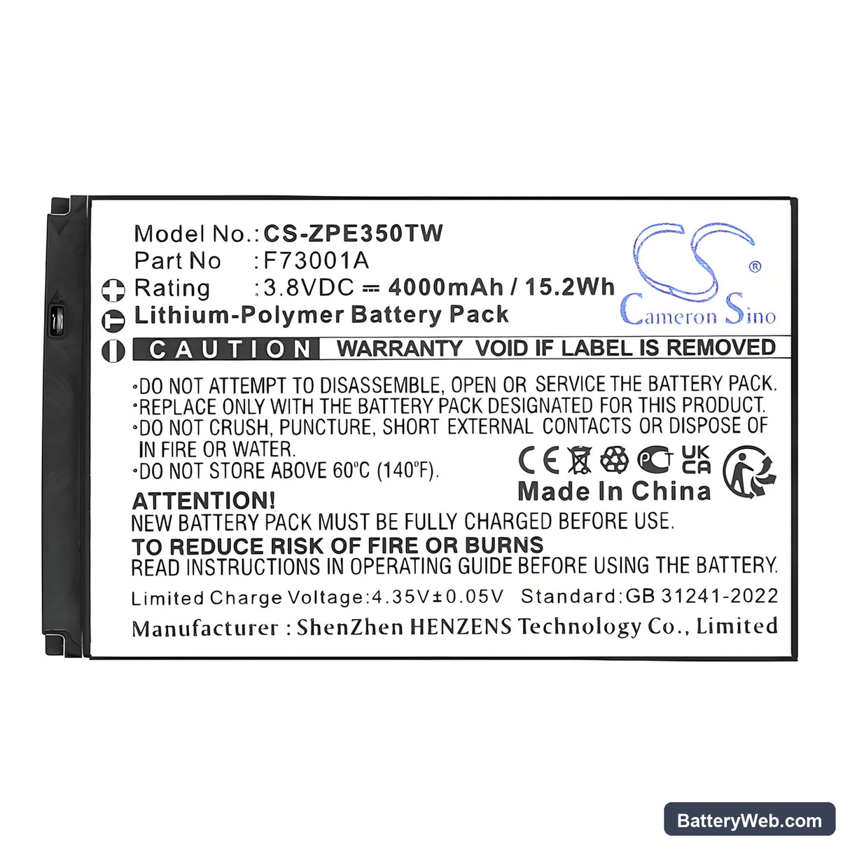 ZTE E700 Replacement Battery, 3.8V, 4000mAh, Li-Polymer 5