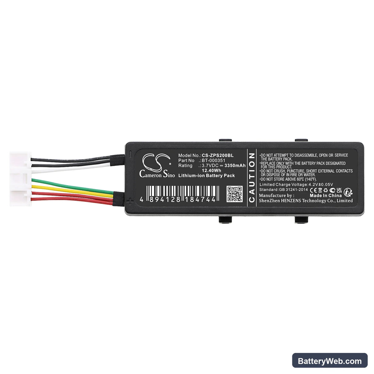 Zebra PS20 Replacement Battery, 3.7V, 3350mAh, Li-ion 5