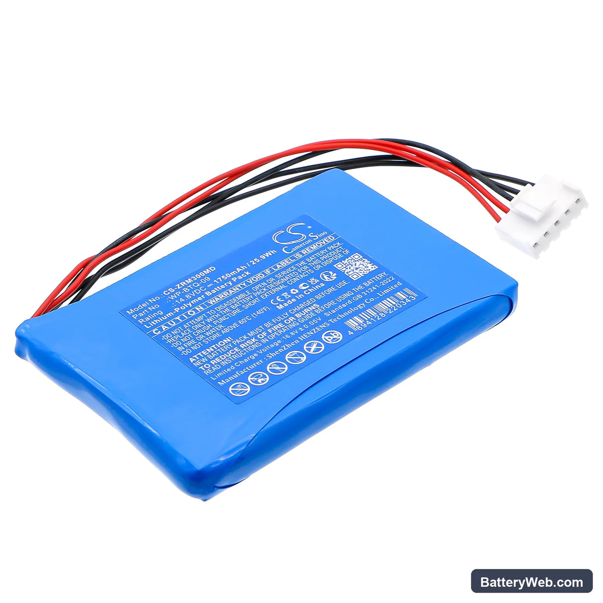 Zoncare iMAC 300 Replacement Battery, 14.8V, 1750mAh, Li-Polymer 1