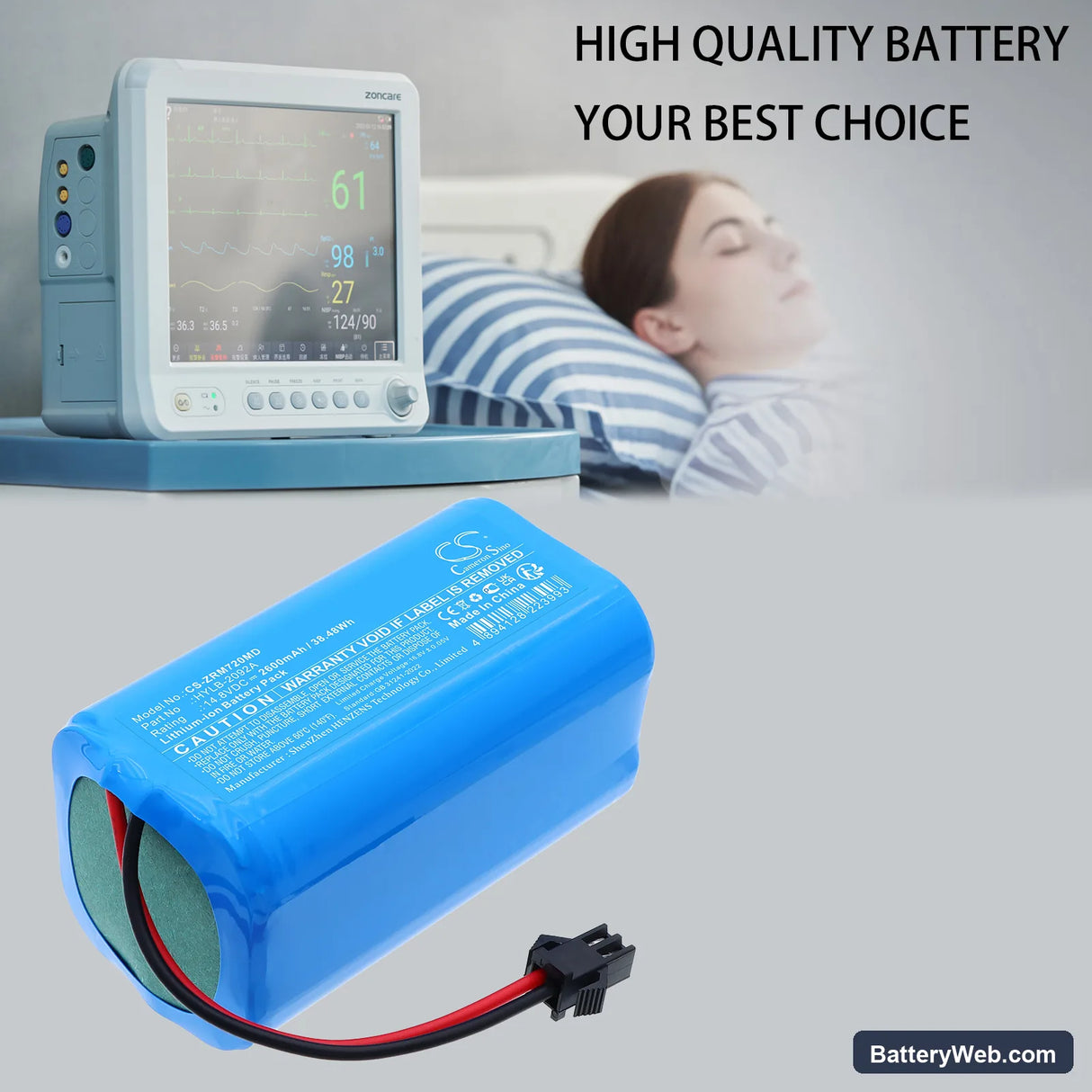 Zoncare PM7000D Replacement Battery, 14.8V, 2600mAh, Li-ion 6
