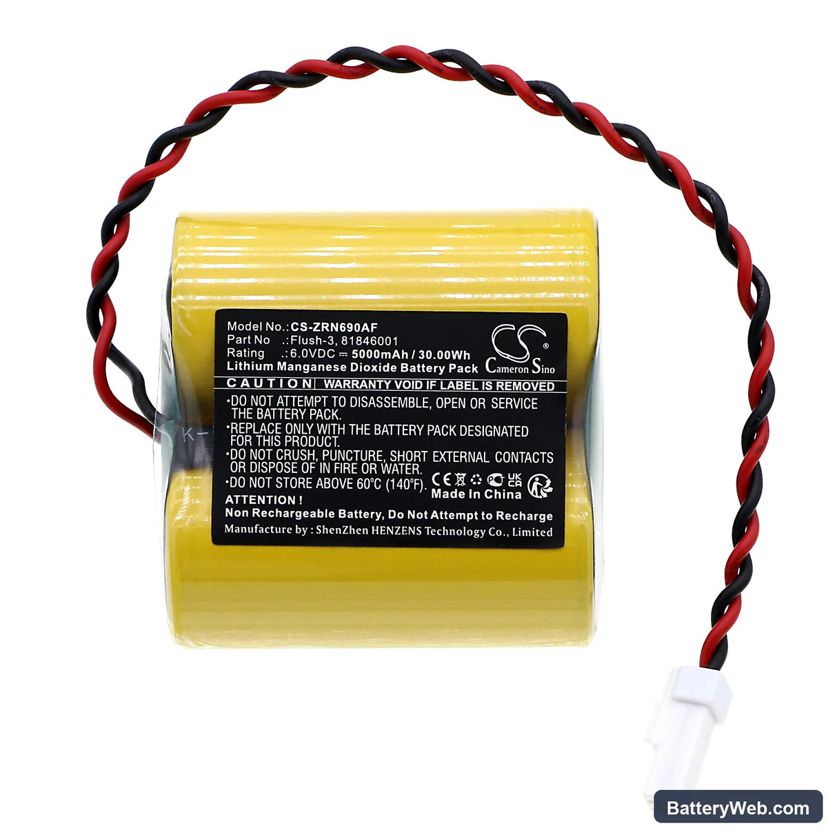 Zurn P6900-GEN Replacement Battery, 6V, 5000mAh, Li-MnO2 3