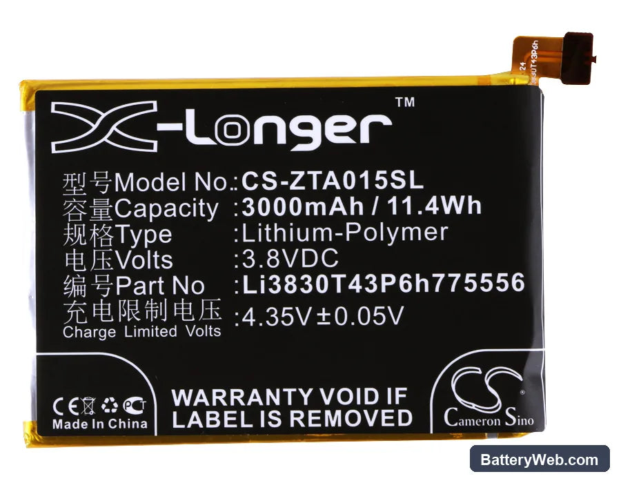 ZTE AXON A2015 Replacement Battery, 3.8V, 3000mAh, Li-Polymer 5