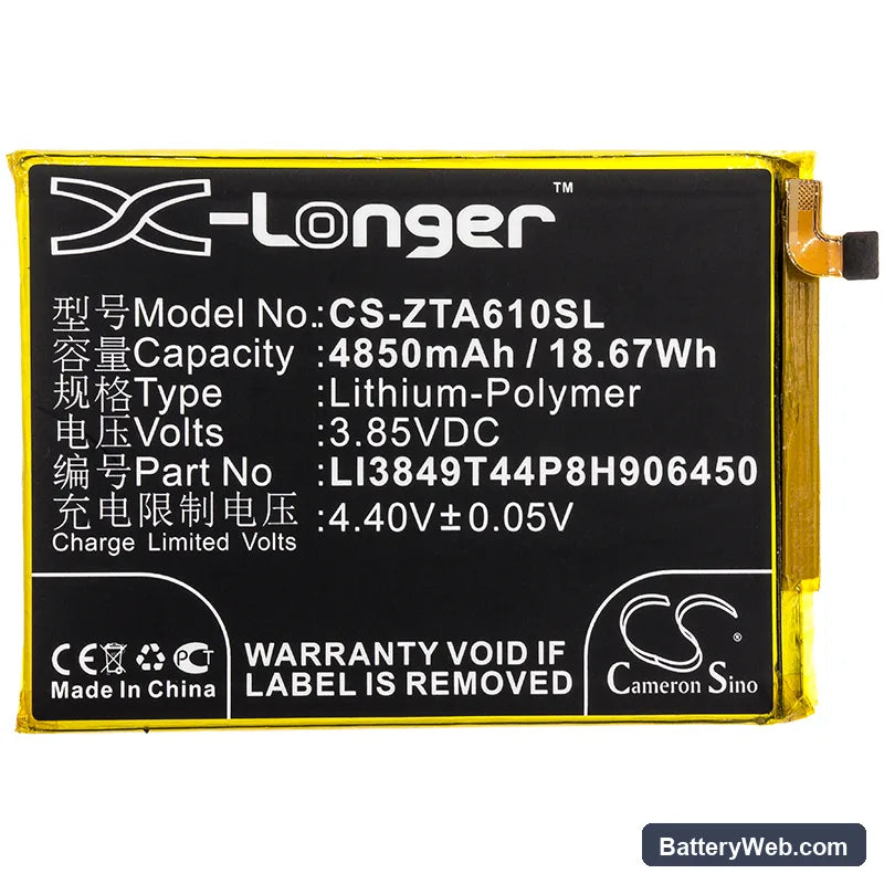 ZTE Blade A6 Lite Replacement Battery, 3.85V, 4850mAh, Li-Polymer 3