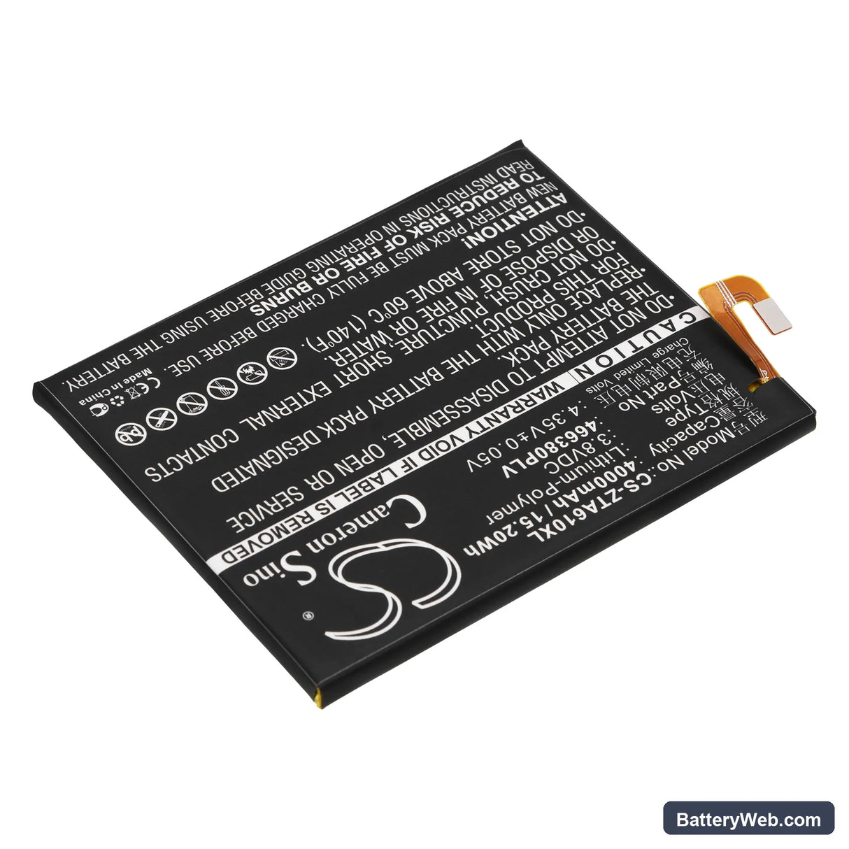 ZTE Blade A610 Replacement Battery, 3.8V, 4000mAh, Li-Polymer 2