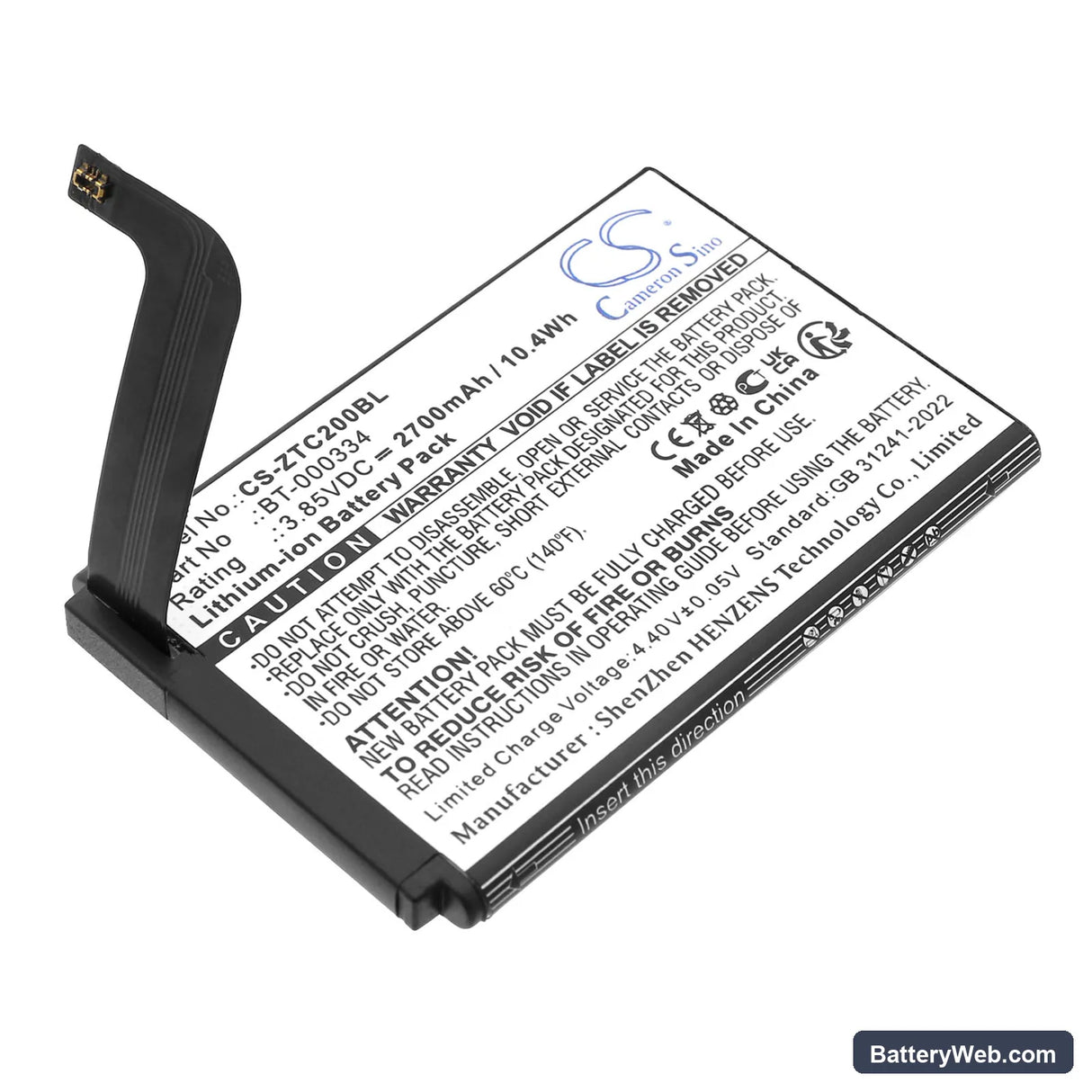 Zebra TC20 Replacement Battery, 3.85V, 2700mAh, Li-ion 1