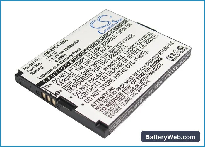 ZTE Cricket A410 Replacement Battery, 3.7V, 1200mAh, Li-ion 4