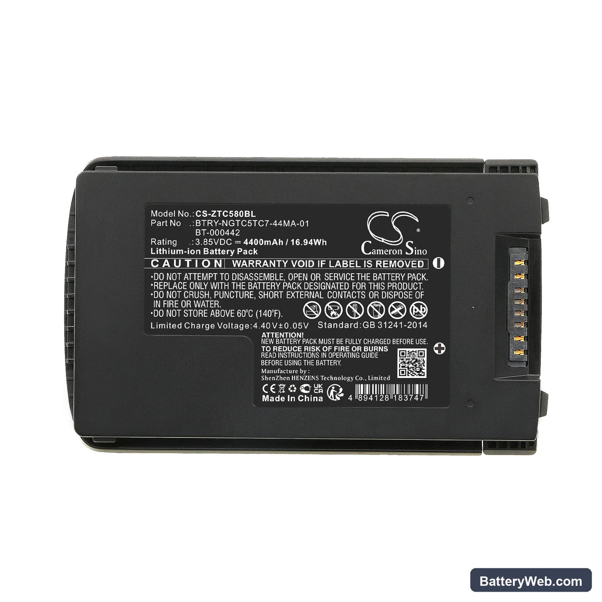 Zebra TC53 Replacement Battery, 3.85V, 4400mAh, Li-ion 5