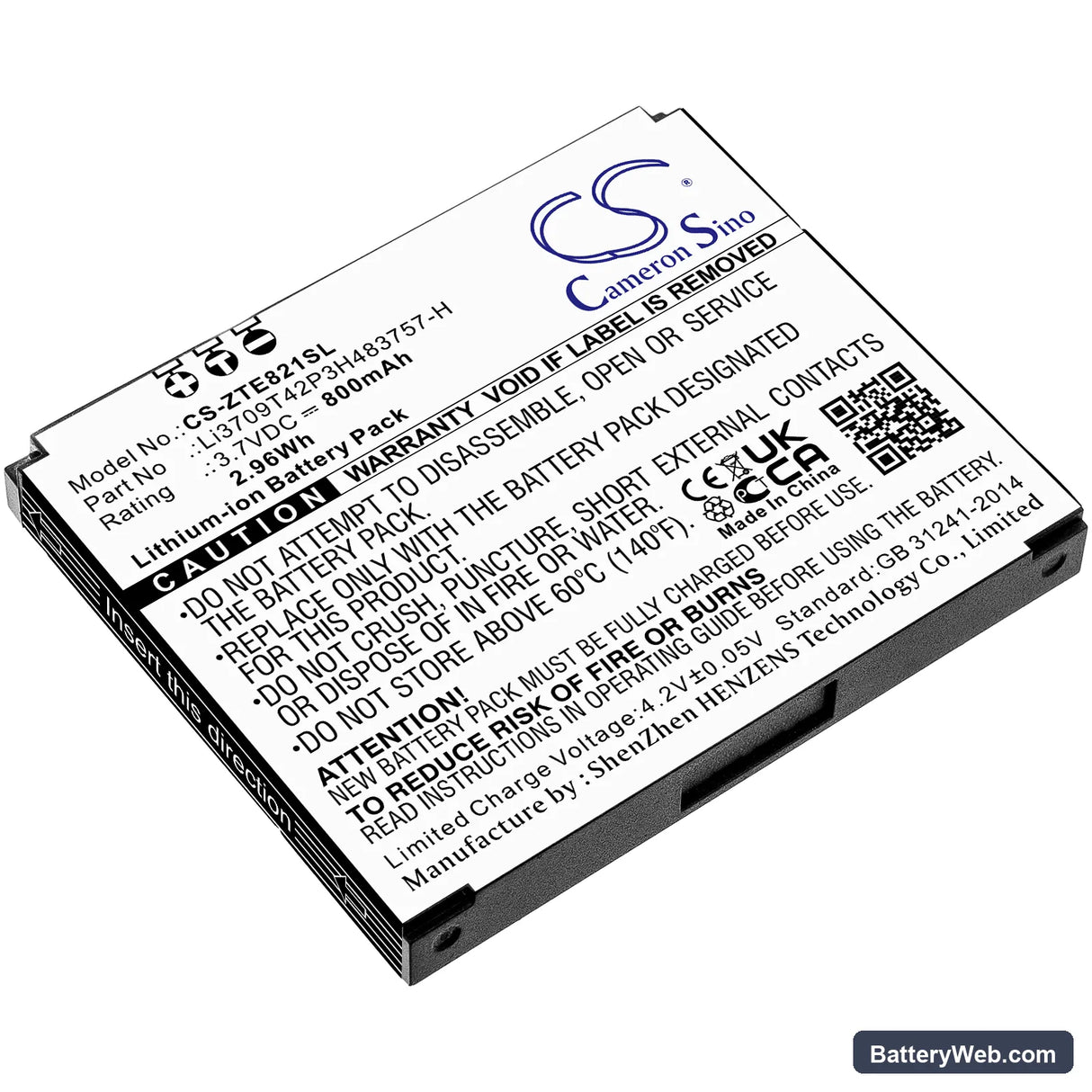 ZTE E821 Replacement Battery, 3.7V, 800mAh, Li-ion 1