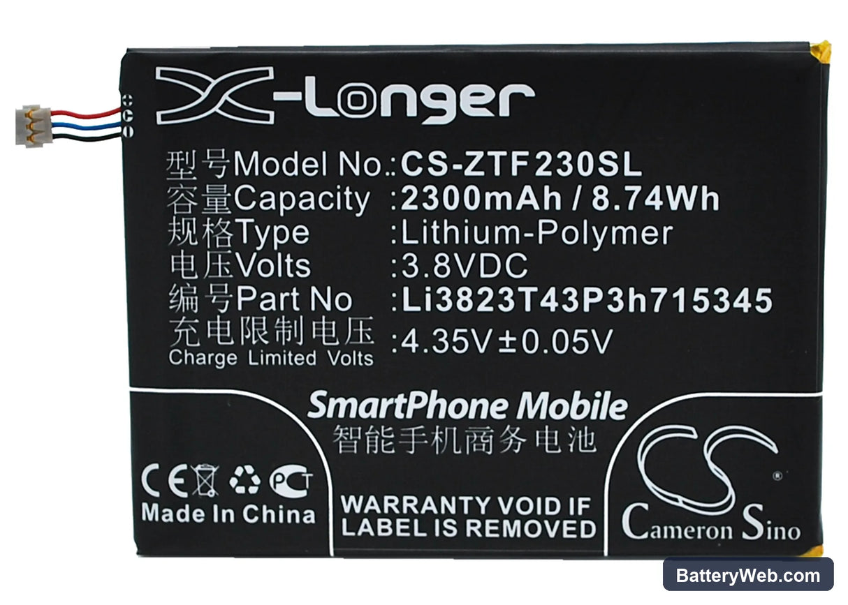 ZTE Grand S Flex Replacement Battery, 3.8V, 2300mAh, Li-Polymer 5