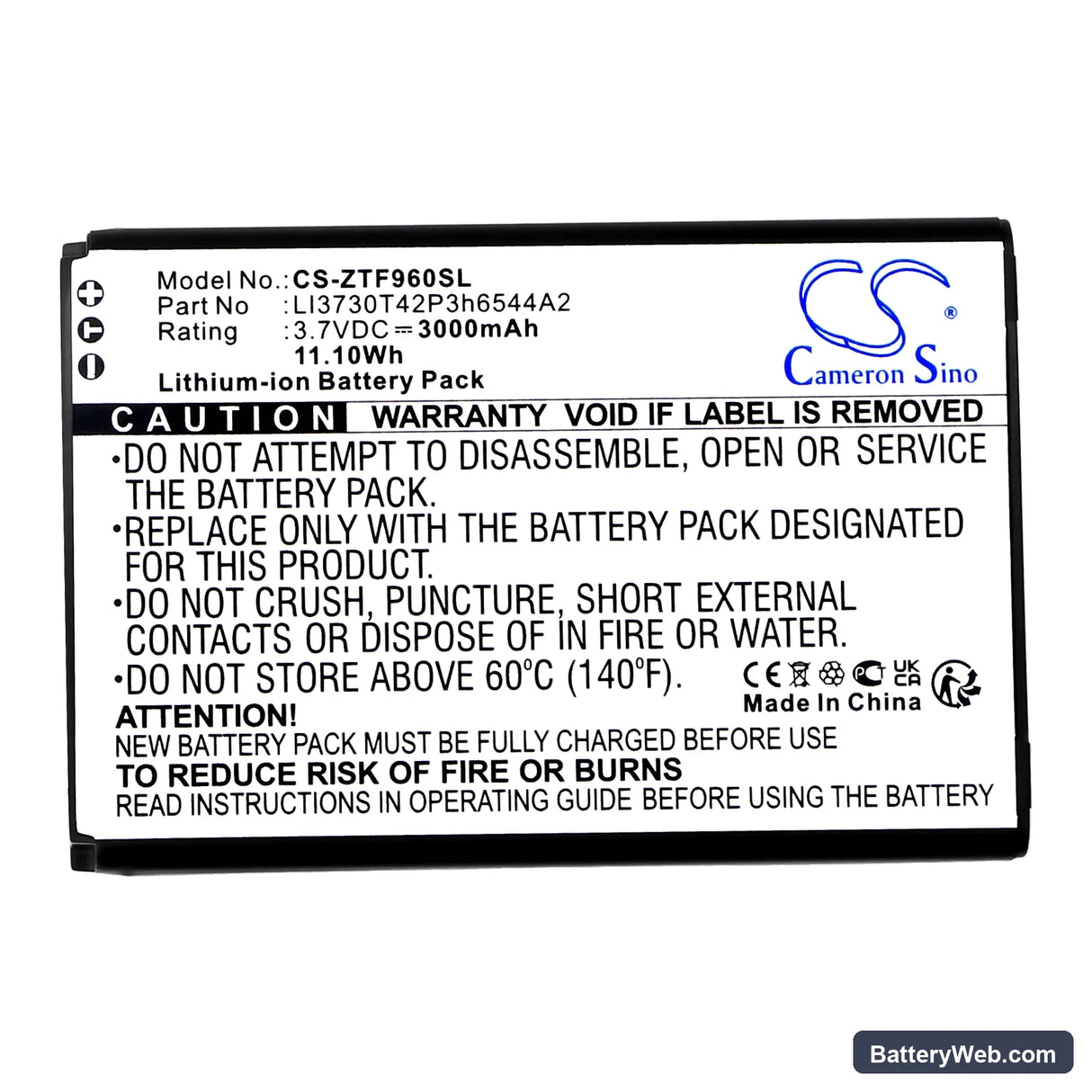 T-Mobile Sonic 2.0 LTE Mobile Hotspot Replacement Battery, 3.7V, 3000mAh, Li-ion 3