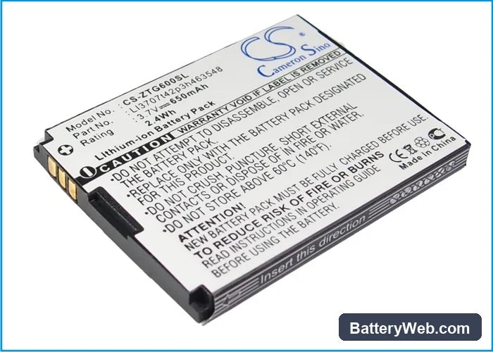 ZTE G6 Replacement Battery, 3.7V, 650mAh, Li-ion 2