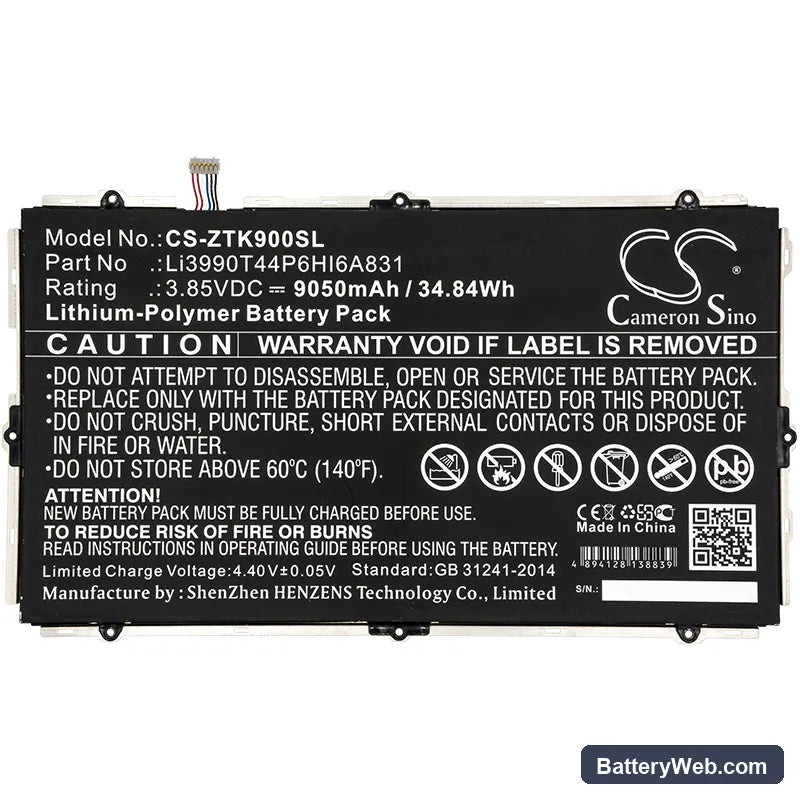 ZTE K90U Replacement Battery, 3.85V, 9050mAh, Li-Polymer 3
