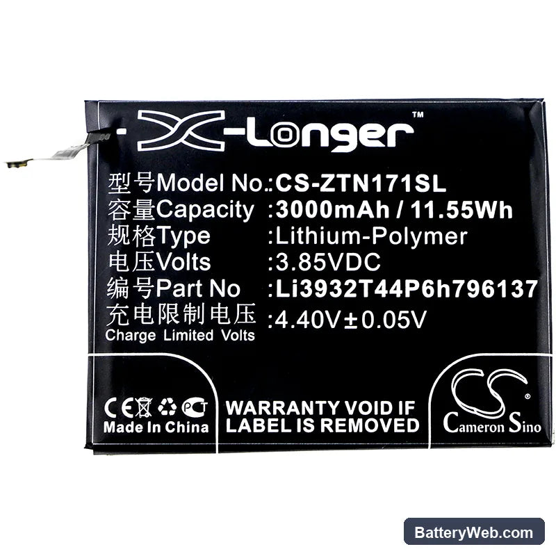 ZTE Nubia Z17 Mini Replacement Battery, 3.85V, 3000mAh, Li-Polymer 3