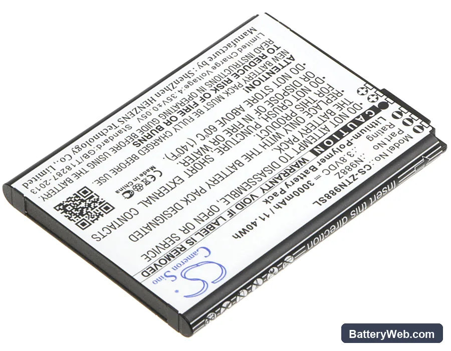 ZTE N988Z Replacement Battery, 3.8V, 3000mAh, Li-Polymer 2