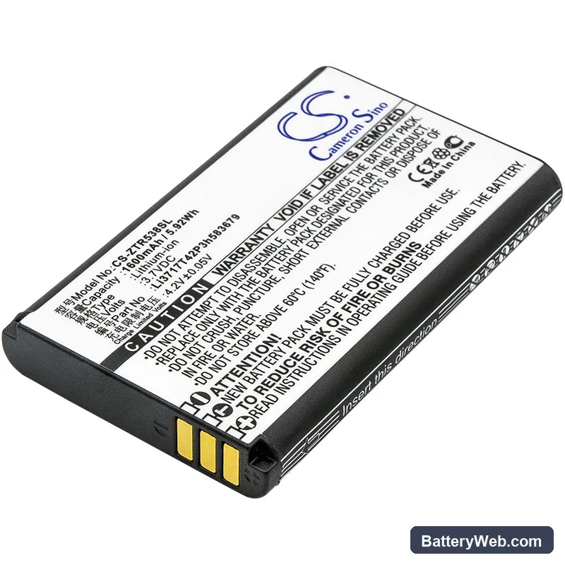 ZTE R538 Replacement Battery, 3.7V, 1600mAh, Li-ion 1