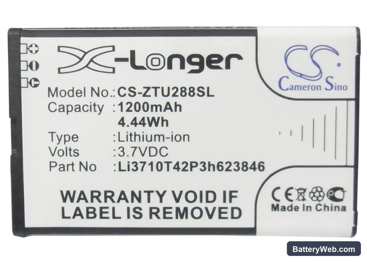 ZTE U288 Replacement Battery, 3.7V, 1200mAh, Li-ion 5