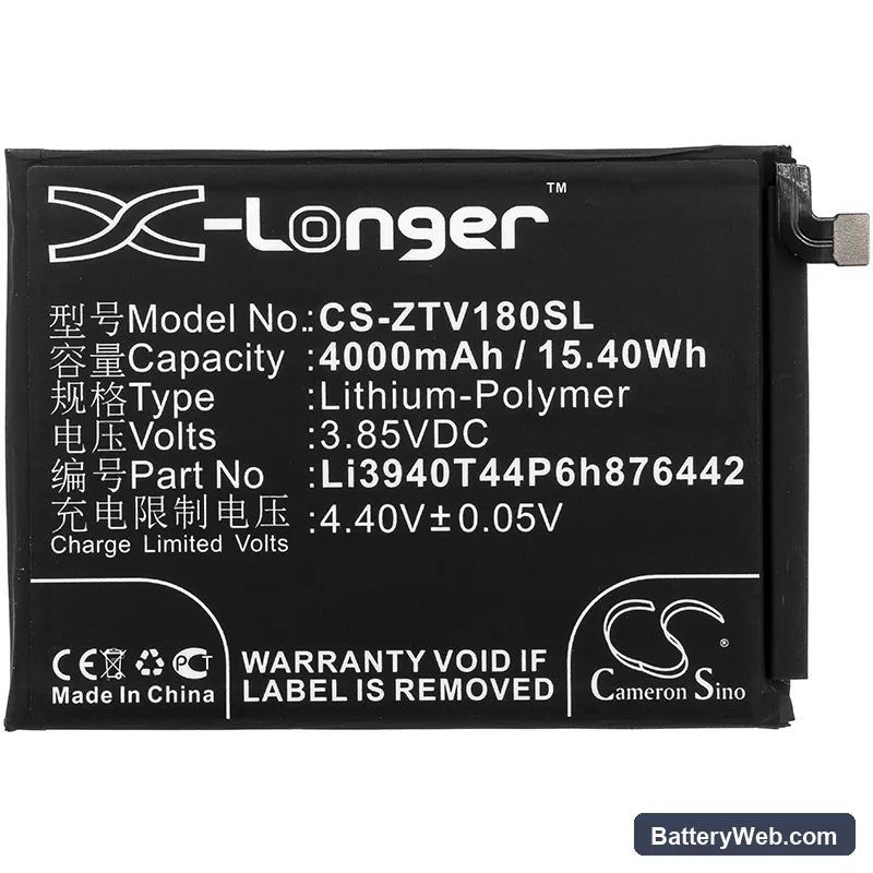 ZTE Nubia V18 Replacement Battery, 3.85V, 4000mAh, Li-Polymer 3
