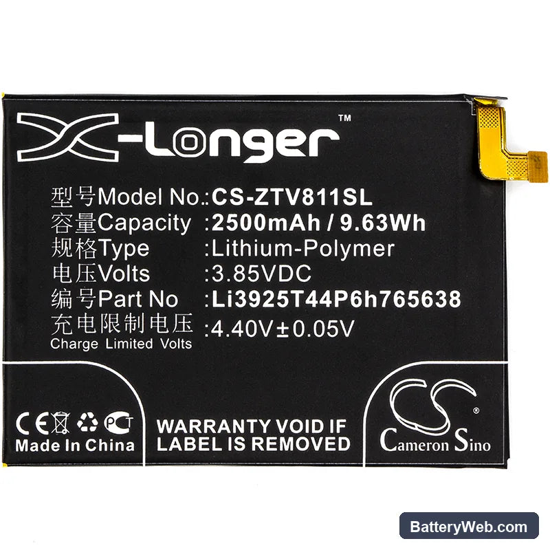 ZTE Blade V8 Lite Replacement Battery, 3.85V, 2500mAh, Li-Polymer 3