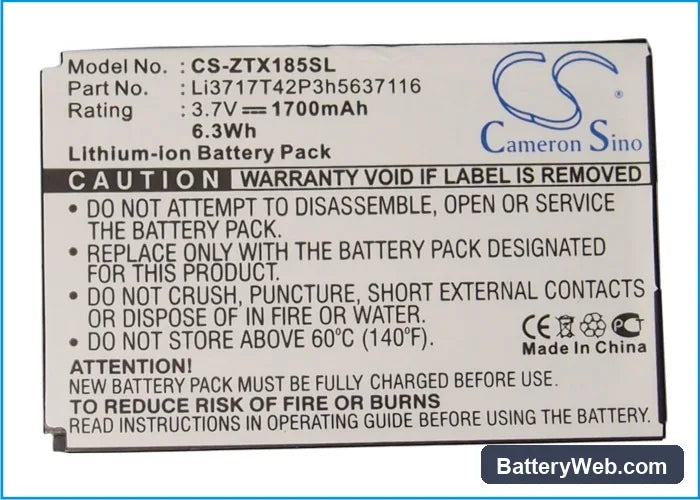 ZTE F158 Replacement Battery, 3.7V, 1700mAh, Li-ion 5