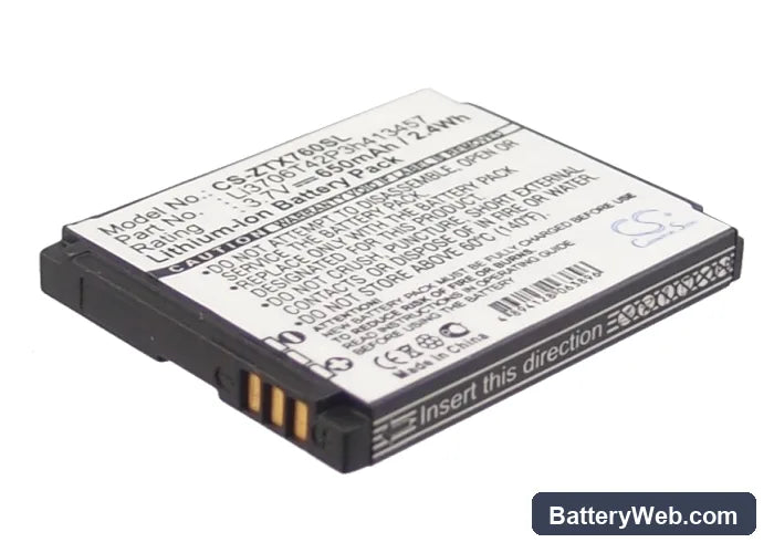 T-Mobile Vairy Touch Replacement Battery, 3.7V, 650mAh, Li-ion 1