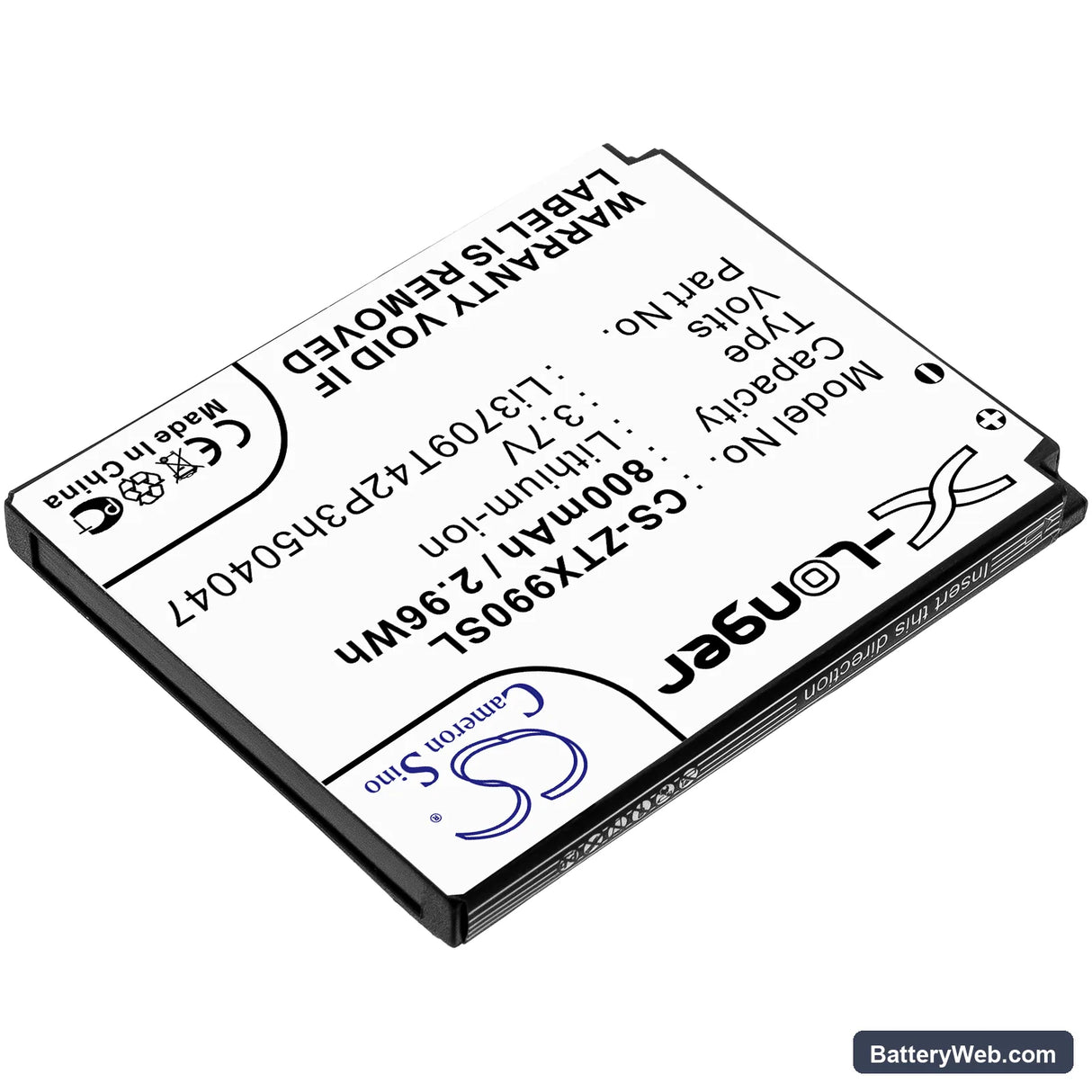 ZTE Rio Replacement Battery, 3.7V, 800mAh, Li-ion 2
