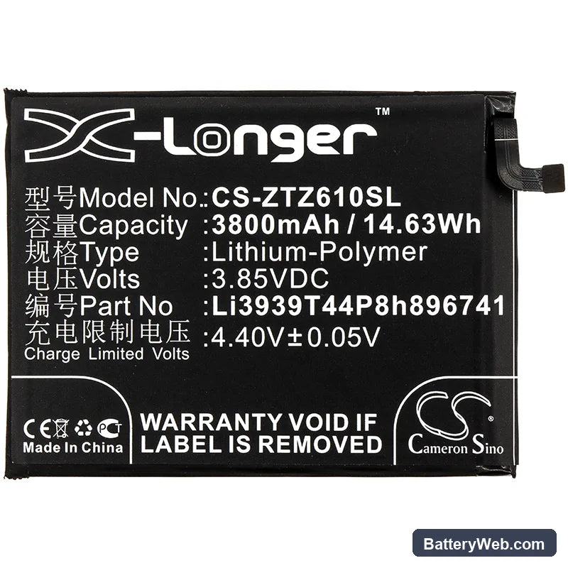 ZTE Blade Max View Replacement Battery, 3.85V, 3800mAh, Li-Polymer 3