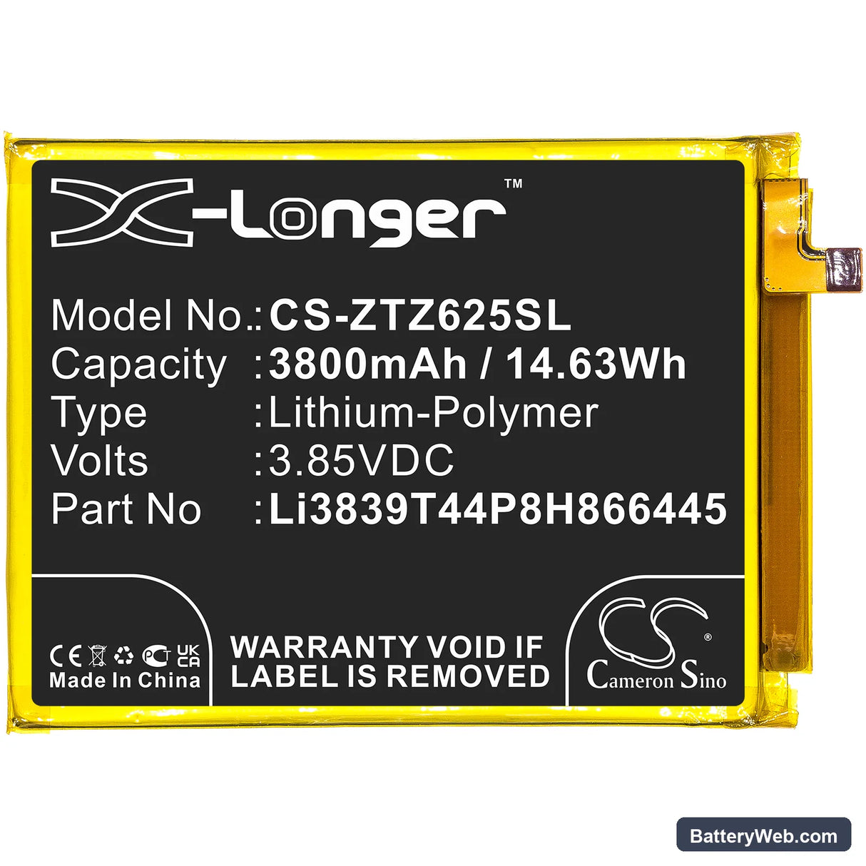 ZTE Blade 11 Prime 2020 Replacement Battery, 3.85V, 3800mAh, Li-Polymer 3