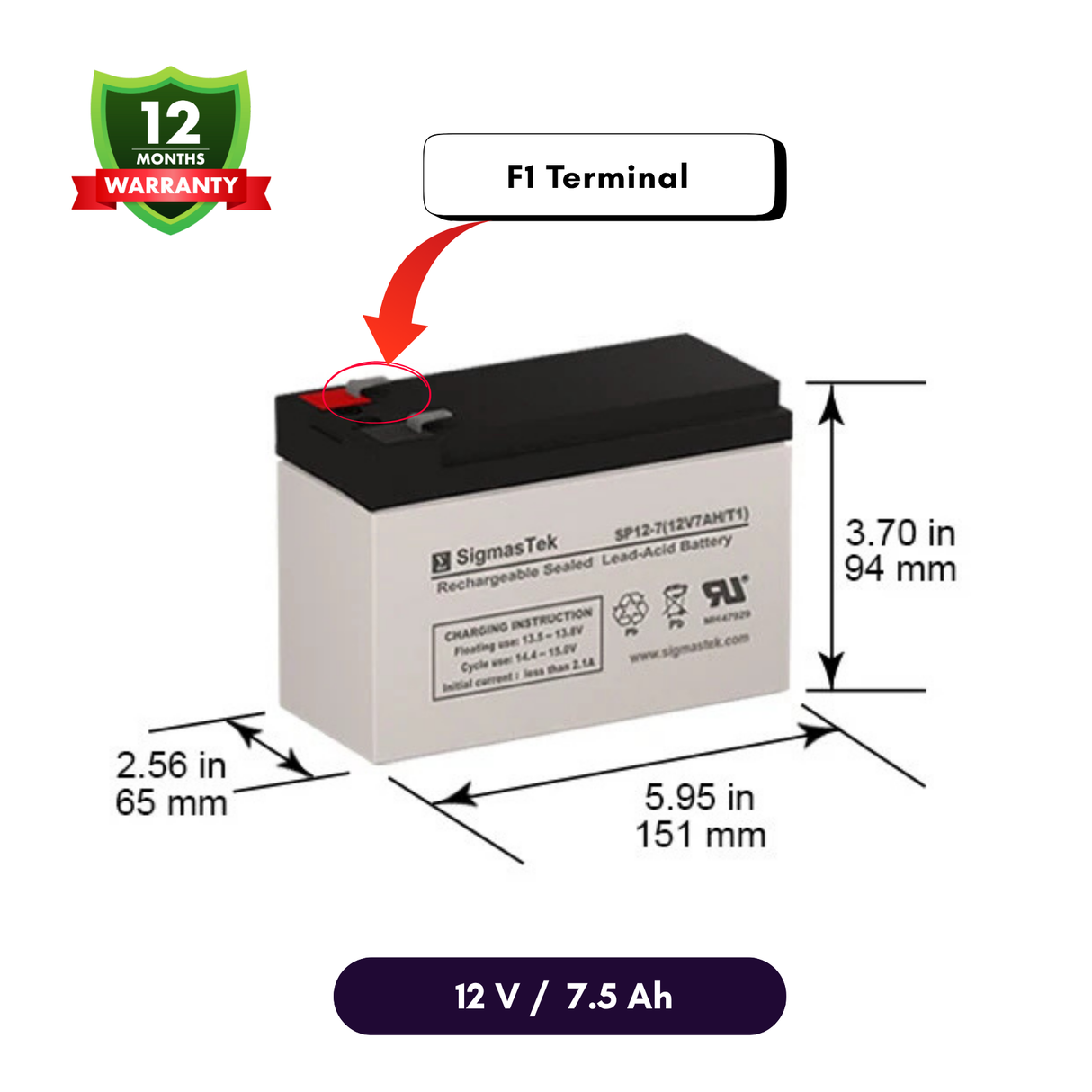 Hubbell 12-621 Emergency Light Compatible Replacement Battery By SigmasTek