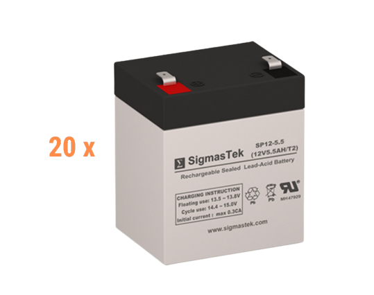 12V 5.5Ah T2 UPS High Performance Compatible Replacement Battery Set - 20