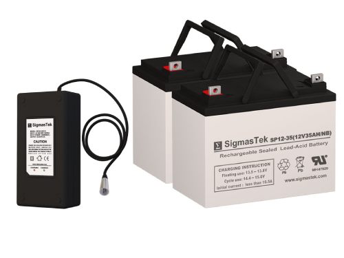 Set of 2 12V 32Ah GEL + 24V 7A Charger High Performance Replacement Battery Set