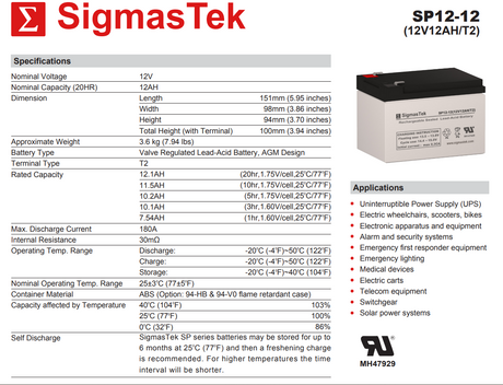 12 Volt 12 Amp F2 High Rate High Performance Compatible Replacement Sealed Lead Acid Battery