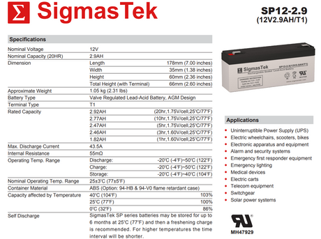 12V 2.9Ah SLA Compatible Replacement Battery