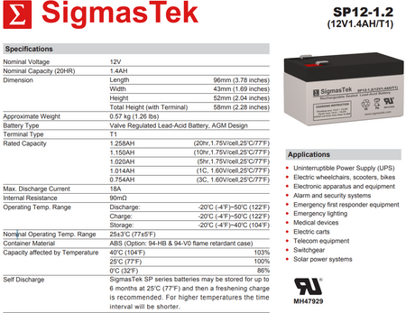12 Volt 1.2 Amp High Performance Medical Replacement Battery