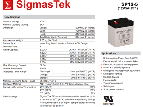 12V 5Ah SLA Compatible Replacement Battery for Mipro MA-708 & MA-707 Sound Systems