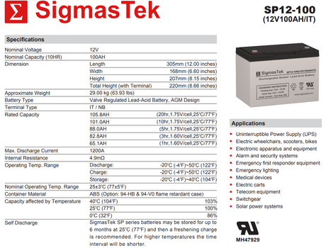 Universal Power UPG 12V 110Ah Compatible Solar AGM SLA High-Performance Replacement Battery