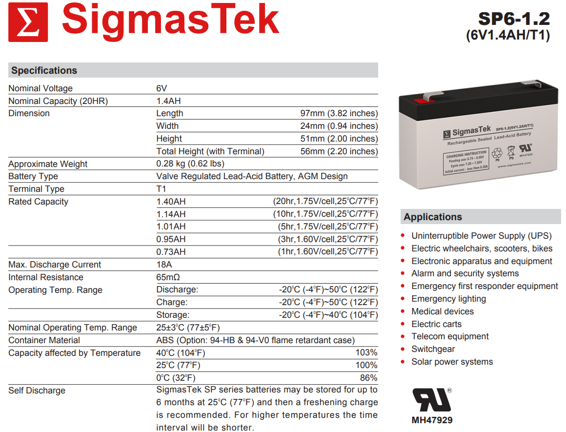 Unipower B11001 Compatible Replacement Battery