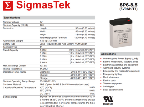 Zeus PC8.5-6 High Performance Replacement Battery