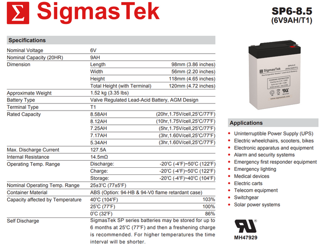 Zeus PC8.5-6 High Performance Replacement Battery