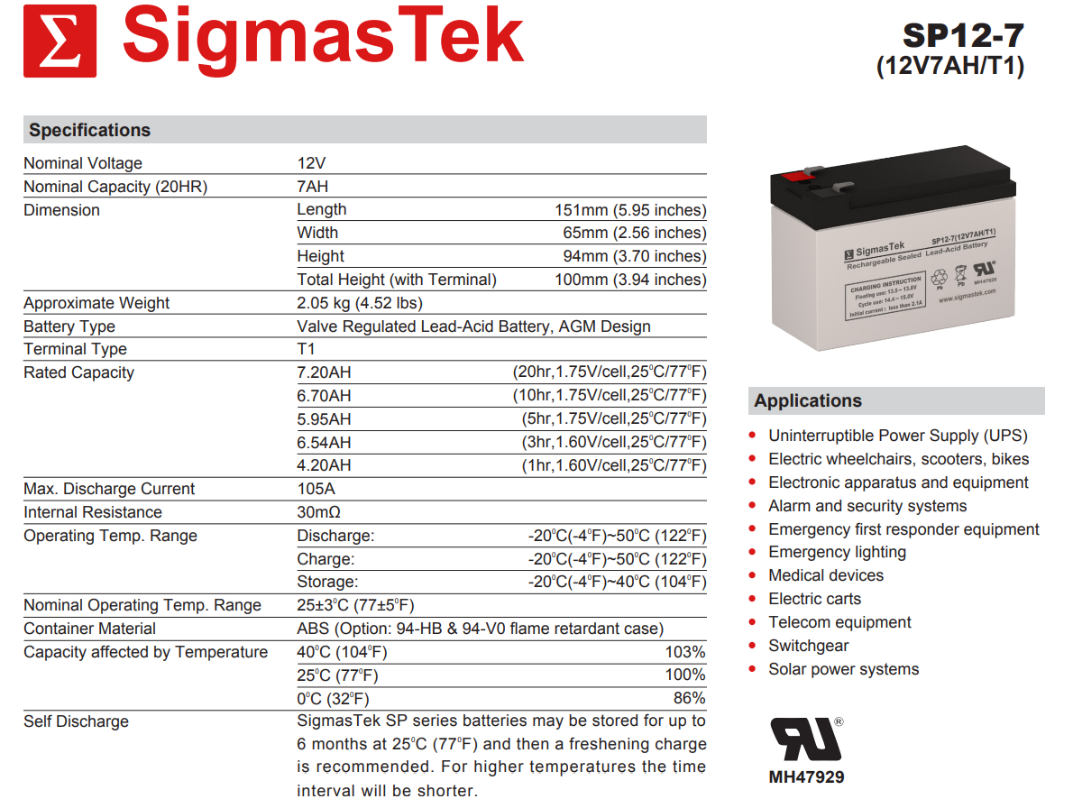 Hubbell 12-621 Emergency Light Compatible Replacement Battery By SigmasTek