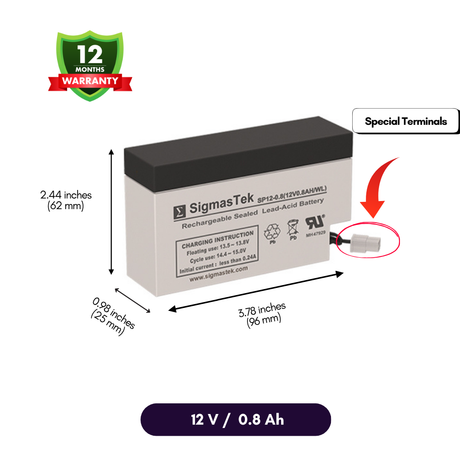12V 0.8Ah Alarm High Performance Replacement Battery