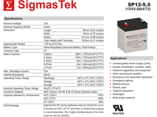 12 Volt 5.5 Amp UPS High Performance Compatible Replacement Battery