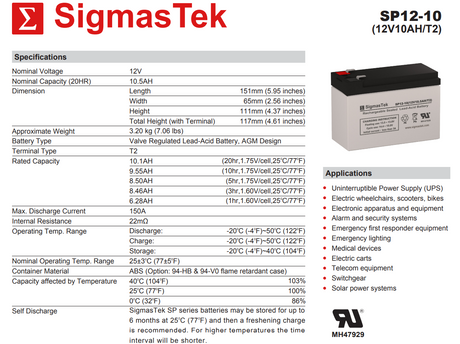 12 Volt 10 Amp UPS High Performance Compatible Replacement Battery