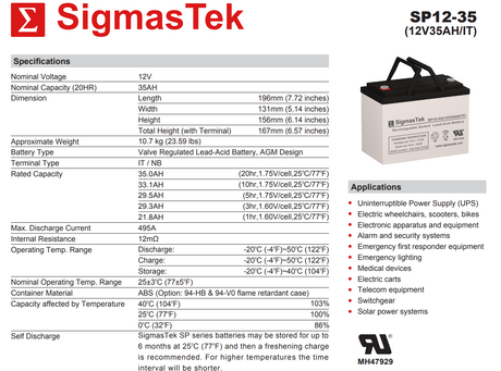 12 Volt 35 Amp IT High Rate High Performance Compatible Replacement Sealed Lead Acid Battery
