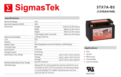 Yuasa YTX7A-BS Compatible Replacement Battery