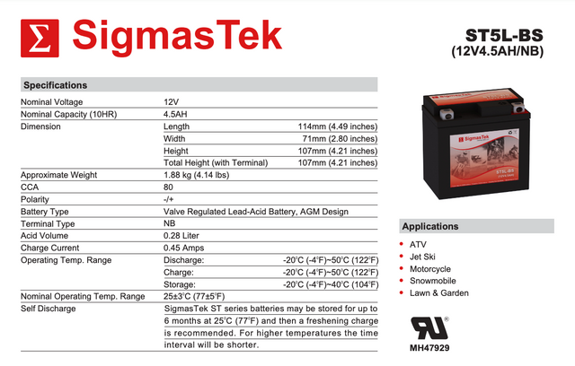 ST5L-BS for Yamaha WR250F WR250FW (2007) High Performance Replacement Battery