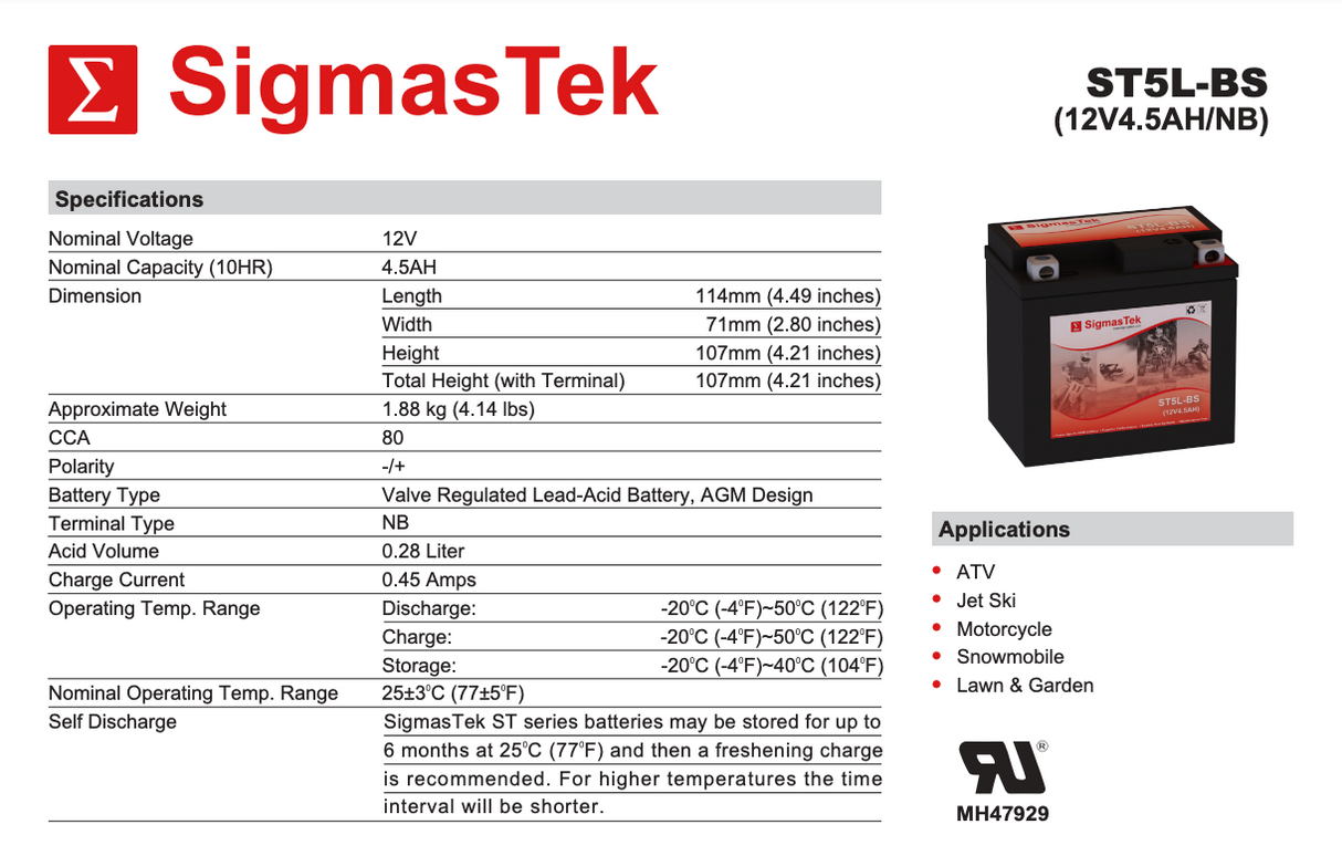 Adventure Power UT5L High Performance Replacement Battery