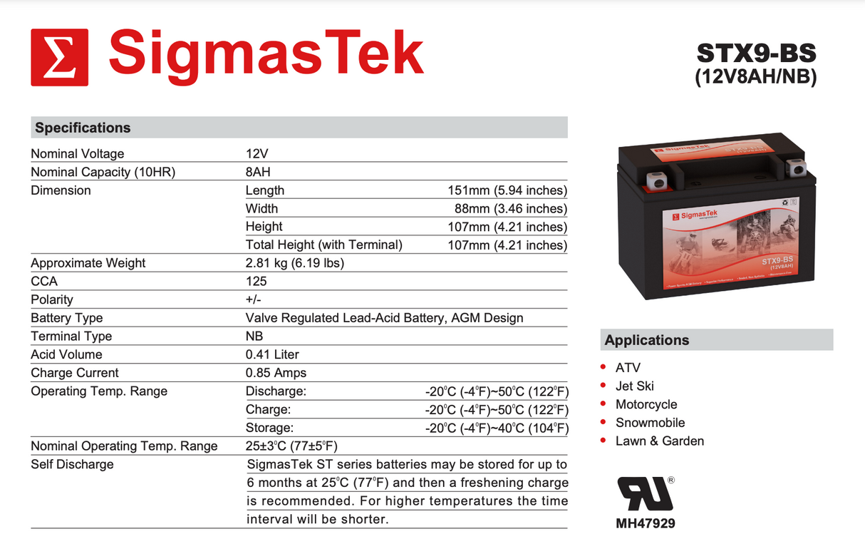 Power Source WP9BS High Performance Replacement Battery