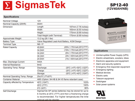 Zeus PC40-12M Compatible Replacement Battery